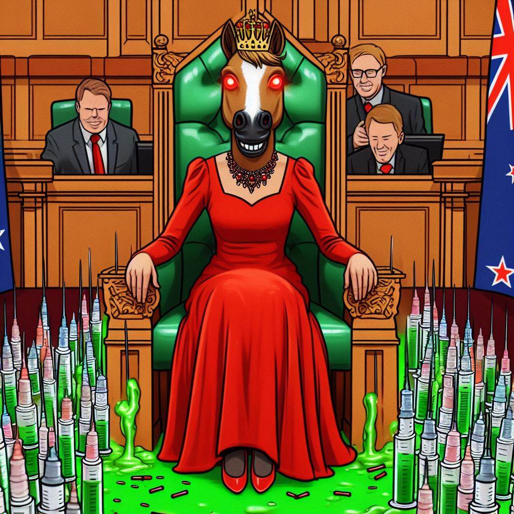 Making some Jabcinta art tonight with #DALLE3, let me know what you think in the comments!

#nzpol #JacintaArdern #Marxism #HorseFace #ComradeCindy #authoritarianregime #vaids #bloodonyourhands #facejustice #cooker