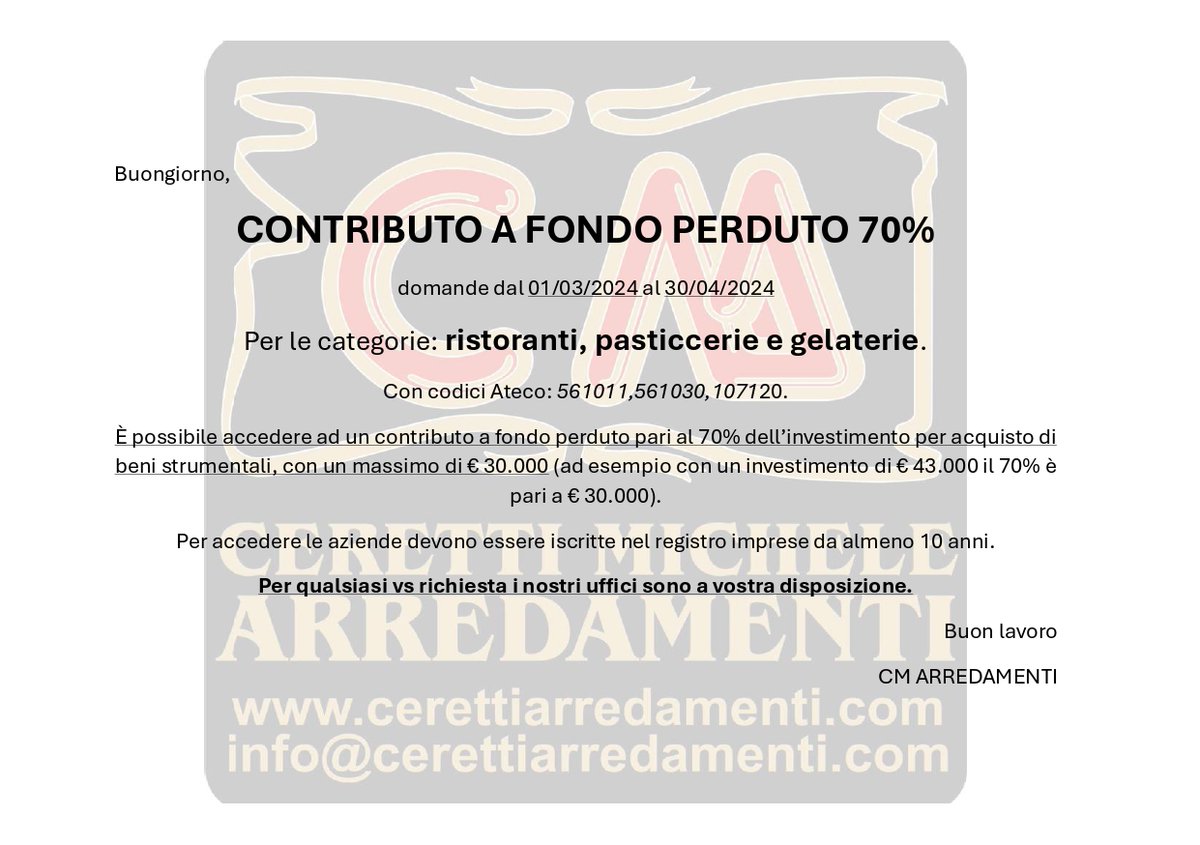 cerettiarredam's tweet photo. ⚠️⚠️⚠️CONTRIBUTO A FONDO PERDUTO 70%⚠️⚠️⚠️ https://t.co/XUo4CWx5HI
