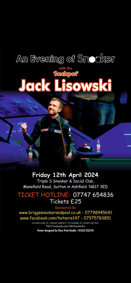 Order of Play for the @JackLisowski exhibition is on facebook.com/ABCSnookerex