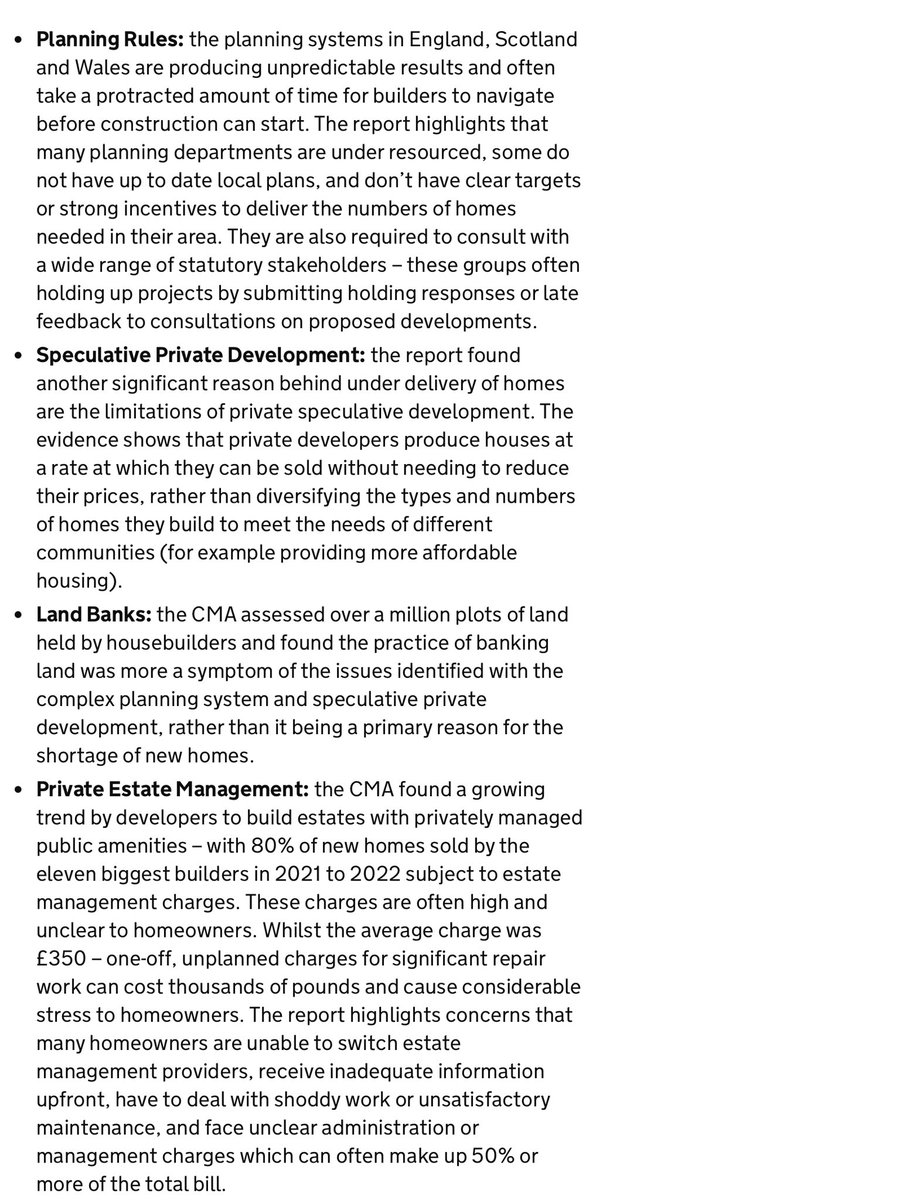 Competition &amp; Markets Authority express ‘fundamental concerns’ over the operation of new homes market. CMA discovers output is regulated by builders to maintain prices. Shock  horror. It’s a free market for heavens sake. Why would they sell at a loss?  gov.uk/government/new…