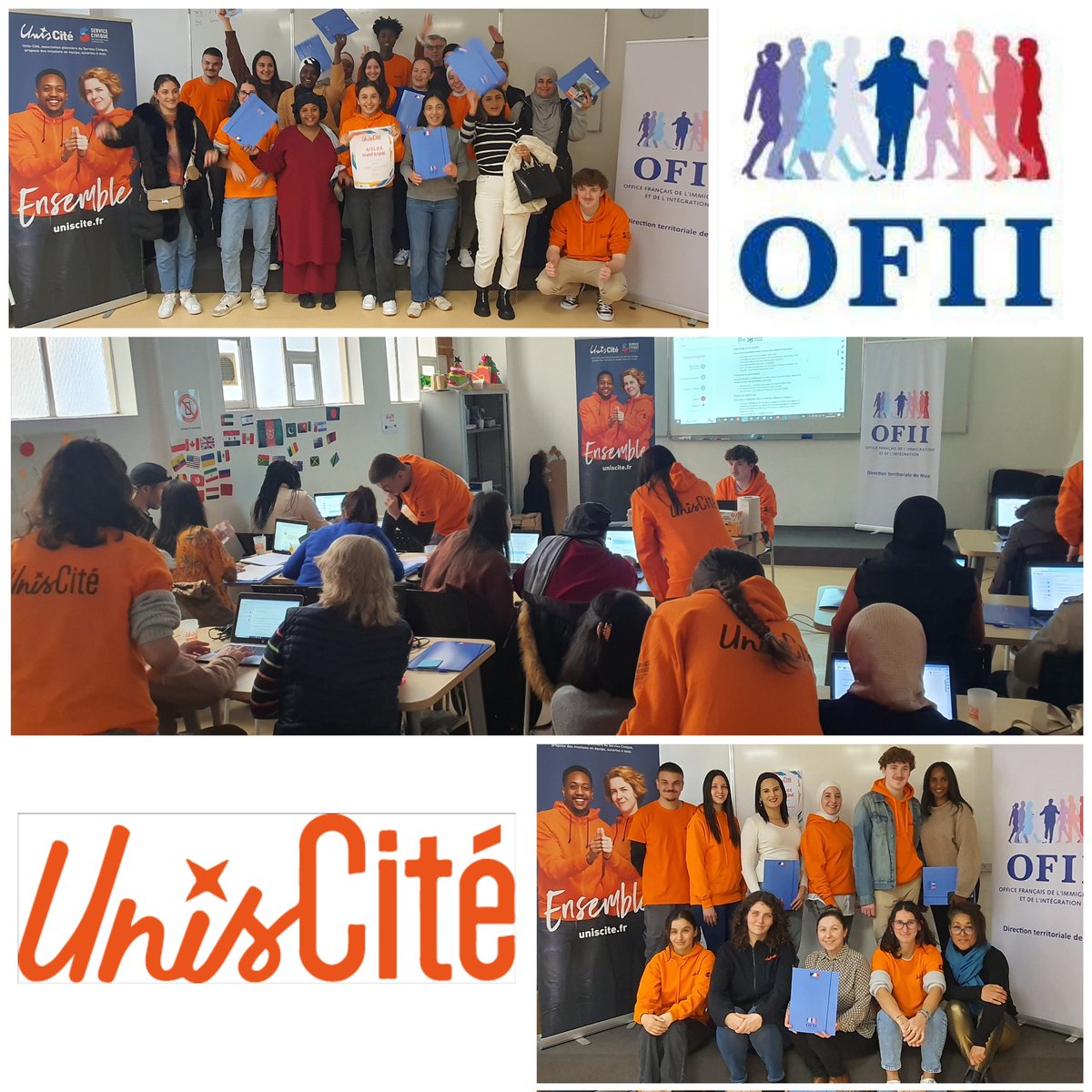 PARTENARIAT GAGNANT POUR L'INTÉGRATION 😉 L'atelier collectif Unis-Cité/OFII Nice est une réussite ! Grâce à l'appui des #ServiceCivique mobilisés par @uniscite, ce sont 17 signataires du Contrat d'Intégration Républicaine qui ont effectué leur inscription en ligne @FTravail_06