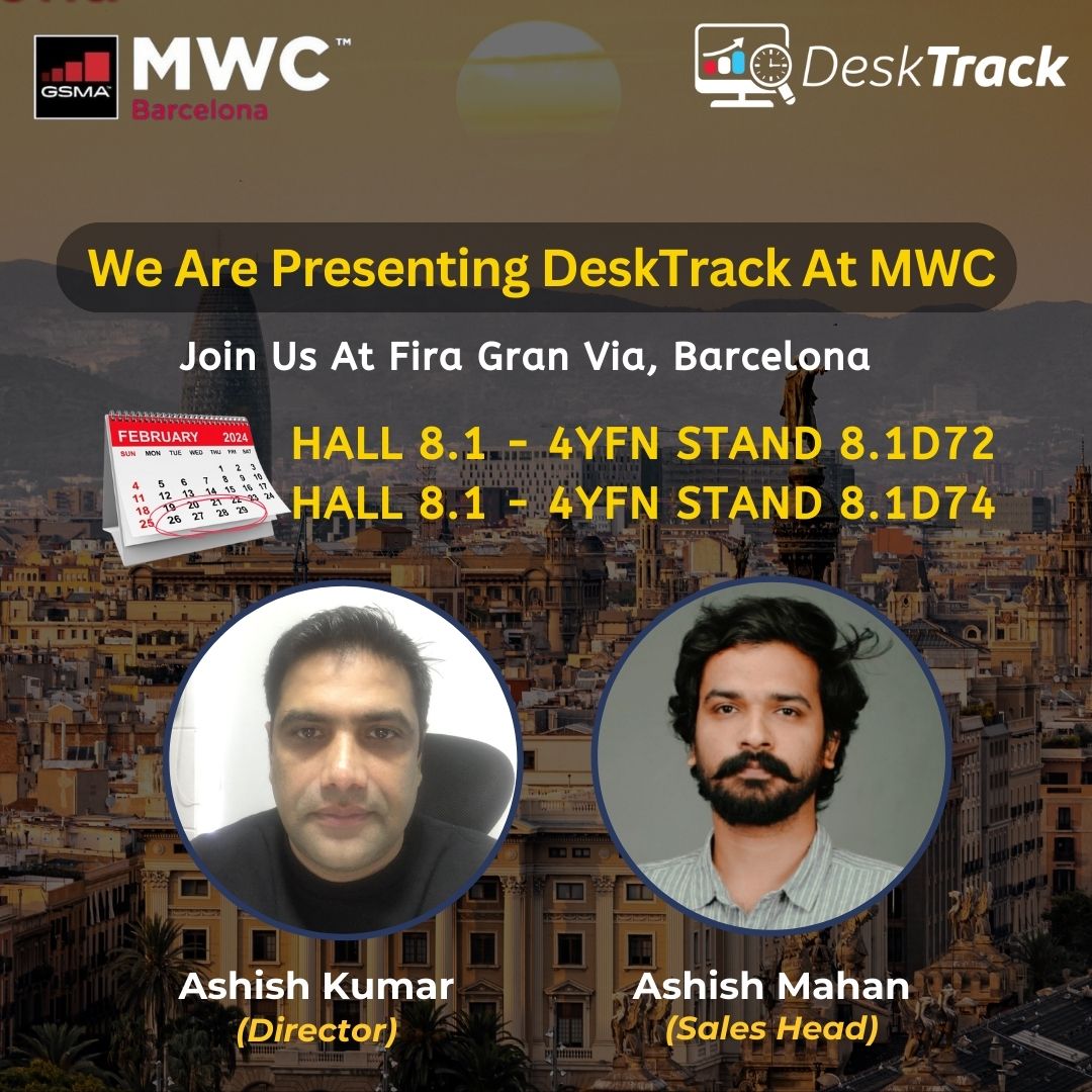 Get ready for an insightful discussion on how DeskTrack is revolutionizing the way we work! Visit : desktrack.timentask.com #DeskTrack #MWC24 #SpainTechEvent #GlobalBusinesses #Technology #TechStartups #TechEvent #TimeTracker #Spain #barcelona #DeskTrackWC24 #TechInnovation