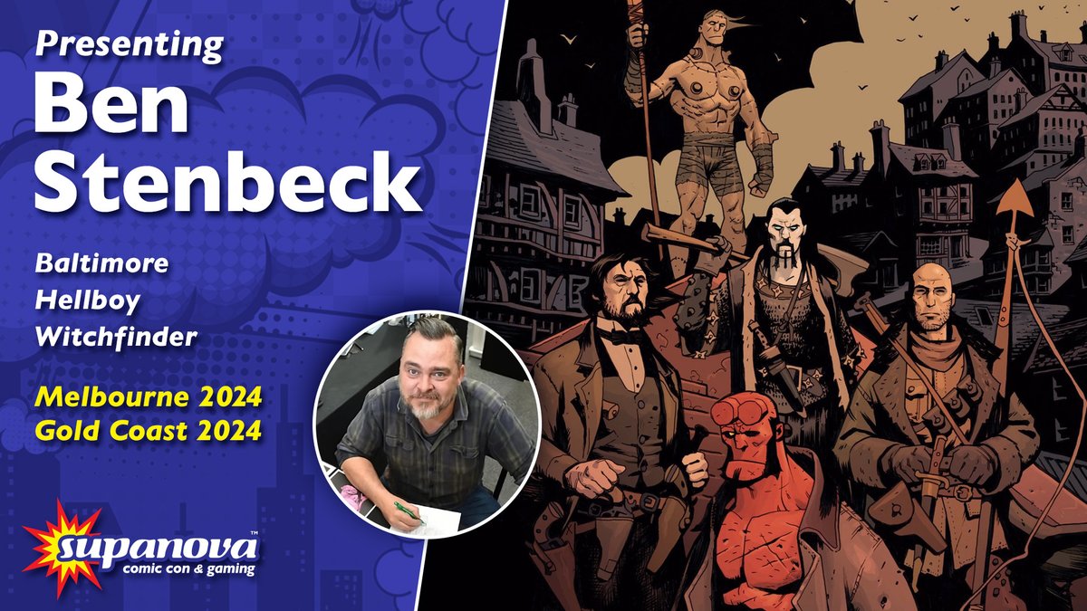 Comic creator @BenStenbeck returns to #Melbnova & #Goldnova! Ben is one of New Zealand's most skilled artists, and is known as a longtime collaborator of Hellboy author Mike Mignola! supa.fans/BStenbeck