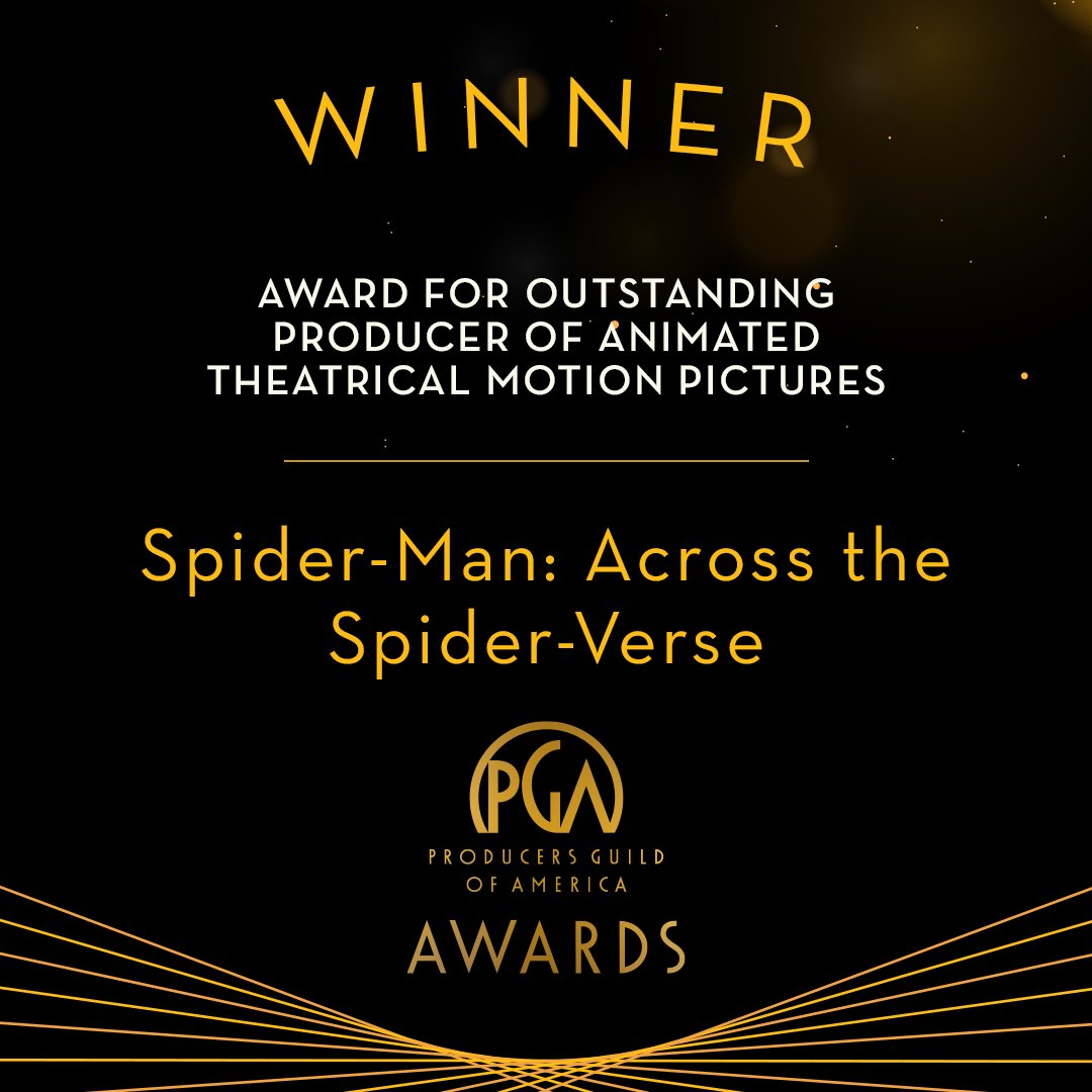 The Award for Outstanding Producer of Animated Theatrical Motion Pictures goes to Spider-Man: Across the Spider-Verse. #PGAAwards