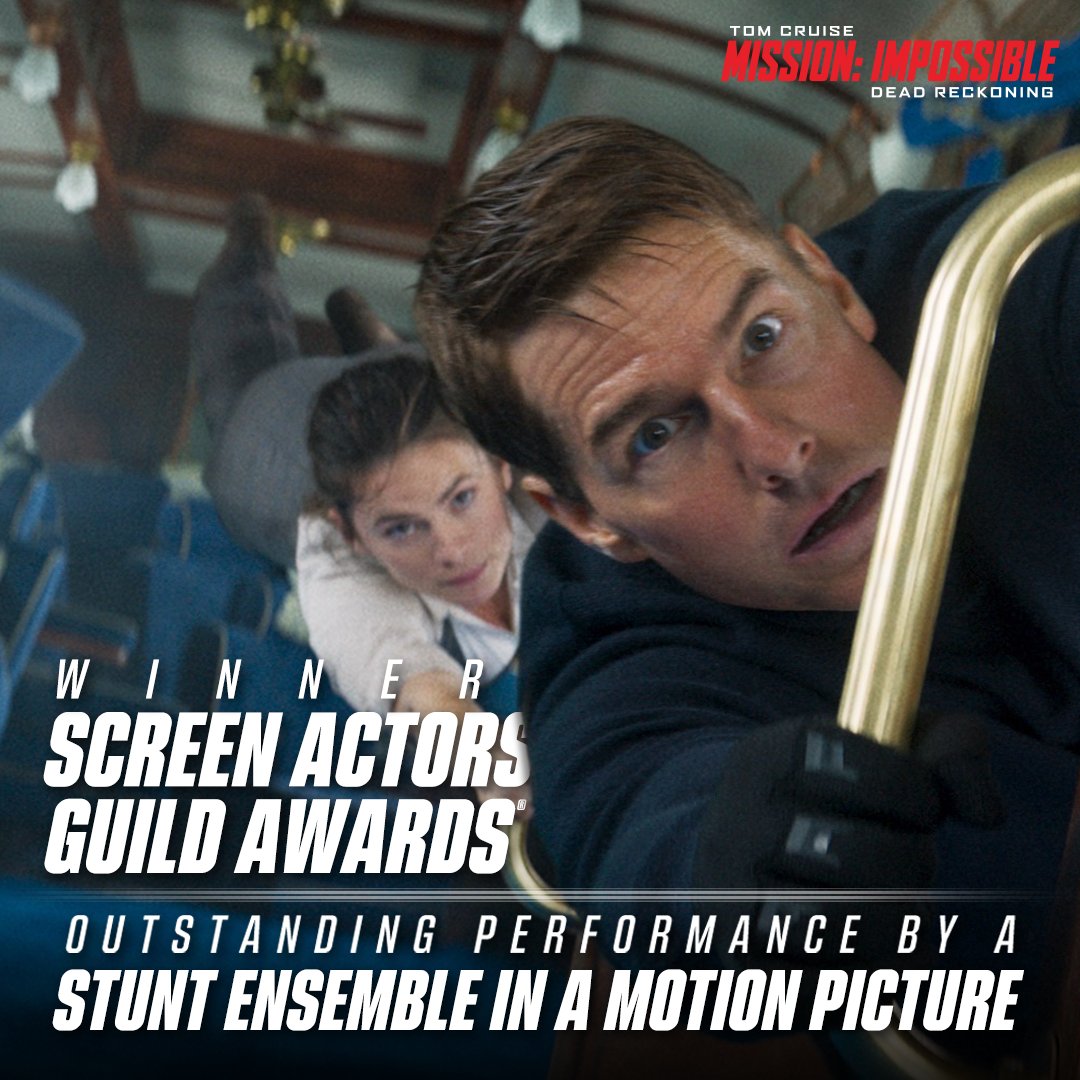 Pushing every boundary. Congratulations to the #MissionImpossible - Dead Reckoning team on winning the #sagawards for Outstanding Performance by a Stunt Ensemble in a Motion Picture.