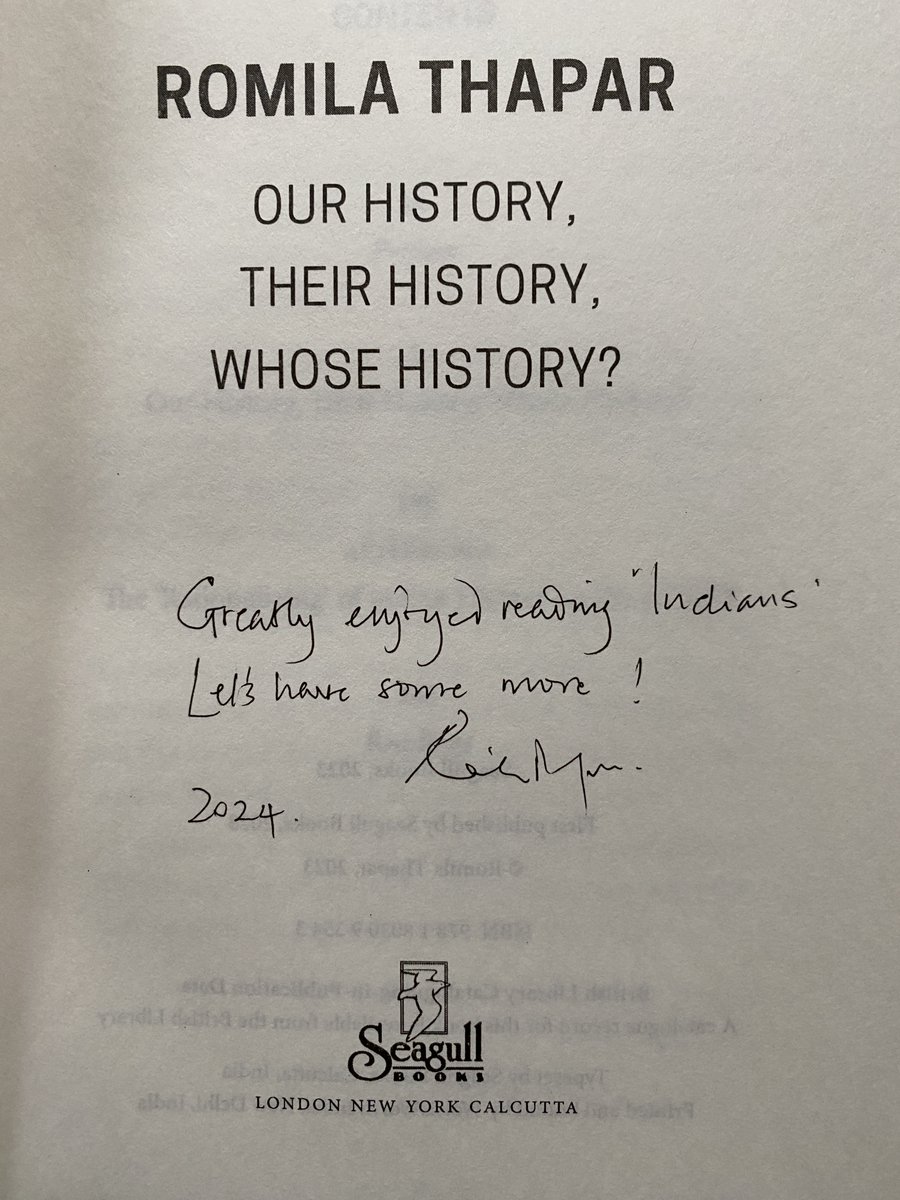 NamitArora0's tweet photo. Met Dr. Romila Thapar last week &amp; requested her to sign her latest book. She had already read 'Indians', she said, has been 'eagerly watching' my web series based on it, liking it for its 'no-nonsense approach' and said other nice things about it! It was thrilling to hear that.😊 https://t.co/ZMGWCXjuSC