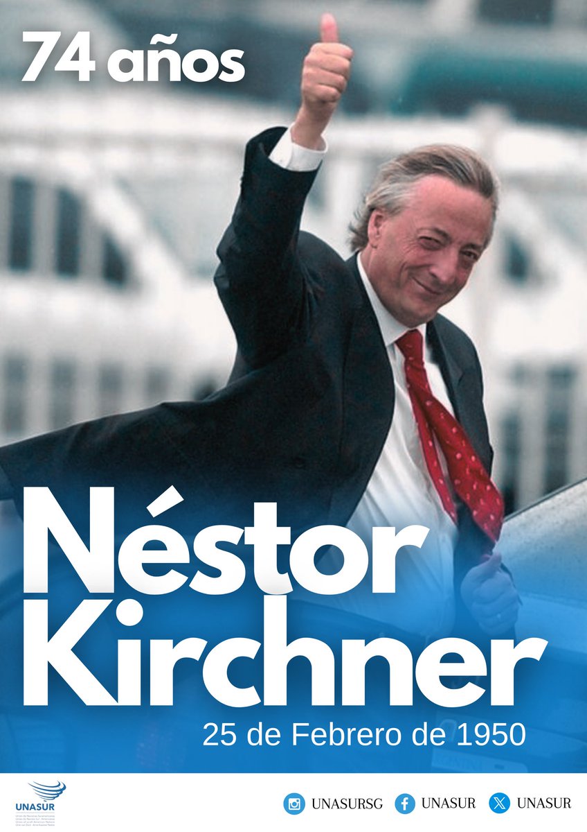 UNASUR recuerda el 74° natalicio de su Primer Secretario General Néstor Kirchner (2010), destacado estadista argentino y protagonista restaurador de la construcción de la Patria Grande. Su legado integracionista le trasciende y su visión geopolitica supera sus tiempos de lucha…