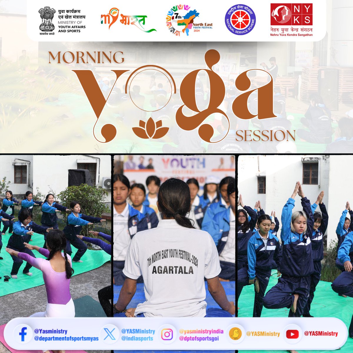 The perfect start to the #NorthEastYouthFestival2024. The serene yet invigorating yoga session brought together vibrant souls from all across the North East India. 🧘‍♀️ #NEYF2024