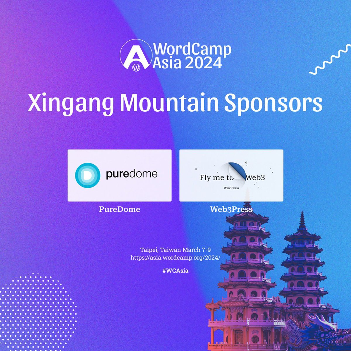 In extending our heartfelt appreciation to our esteemed Xingang Mountain Sponsors – <a href="/PureDomecom/">PureDome</a> and Web3Press – we recognize their pivotal contributions that transcend support to for all participants at #WordCampAsia2024. Learn more: buff.ly/3SRhHCz 
#WCAsia