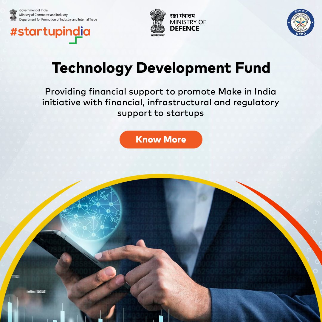 startupindia's tweet photo. The Technology Development Fund, a groundbreaking initiative that goes beyond financial support to transform the landscape of defence innovation.
Apply now for the fund: https://t.co/Xrg6QYiA3E
#StartupIndia #DPIIT #MinistrySchemes #DRDO #StartupSchemes #IndianStartups #Defence https://t.co/FvOgzEWLrP