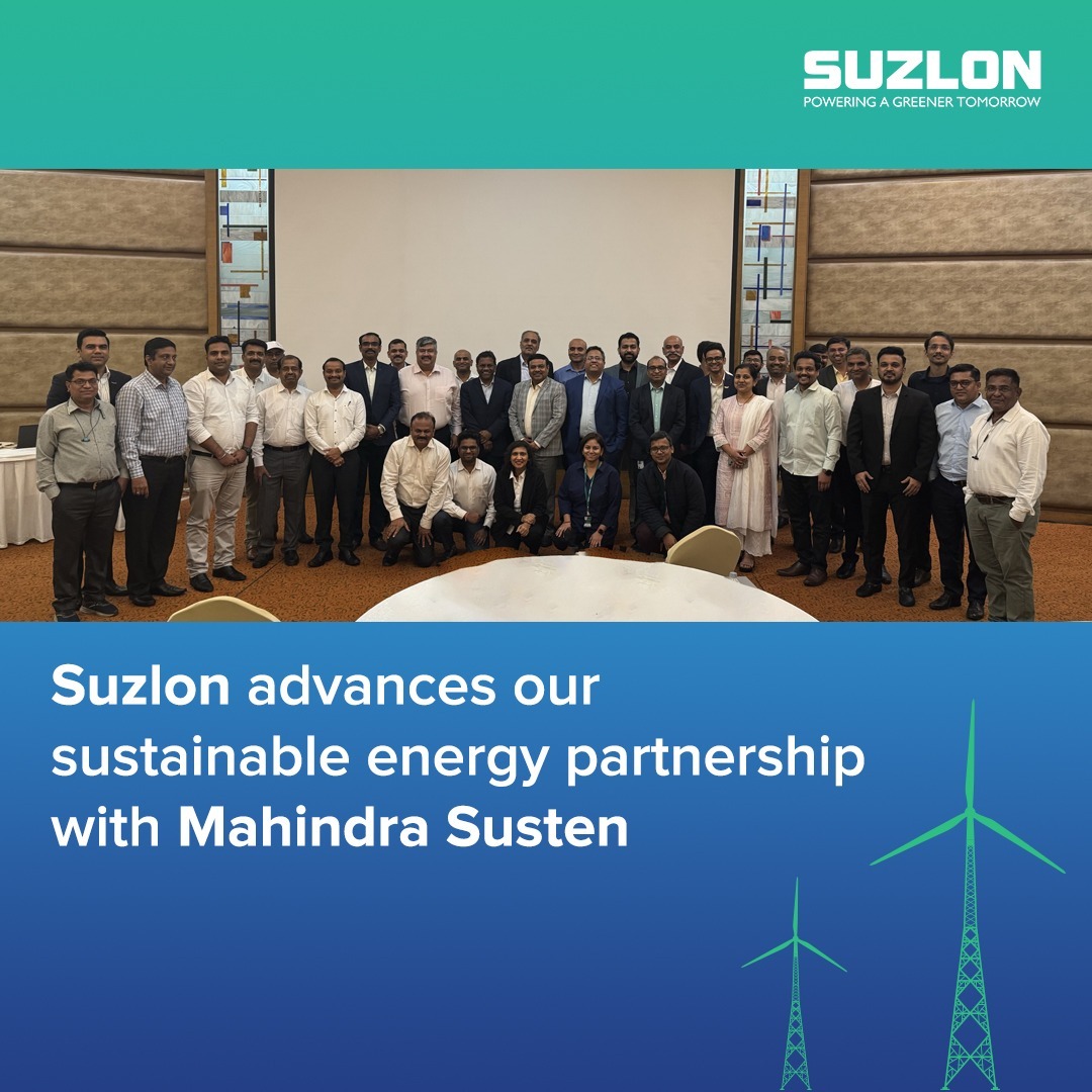 Suzlon's tweet photo. Delighted to announce that Suzlon and Mahindra Susten collaborated for a productive kick-off meeting held in Mumbai, marking the commencement of the Mahindra Susten upcoming 100.8 MW wind energy project in Maharashtra.
#WindEnergy #RenewableEnergy #GreenEnergy @MahindraSusten https://t.co/mV5g3Gvifb