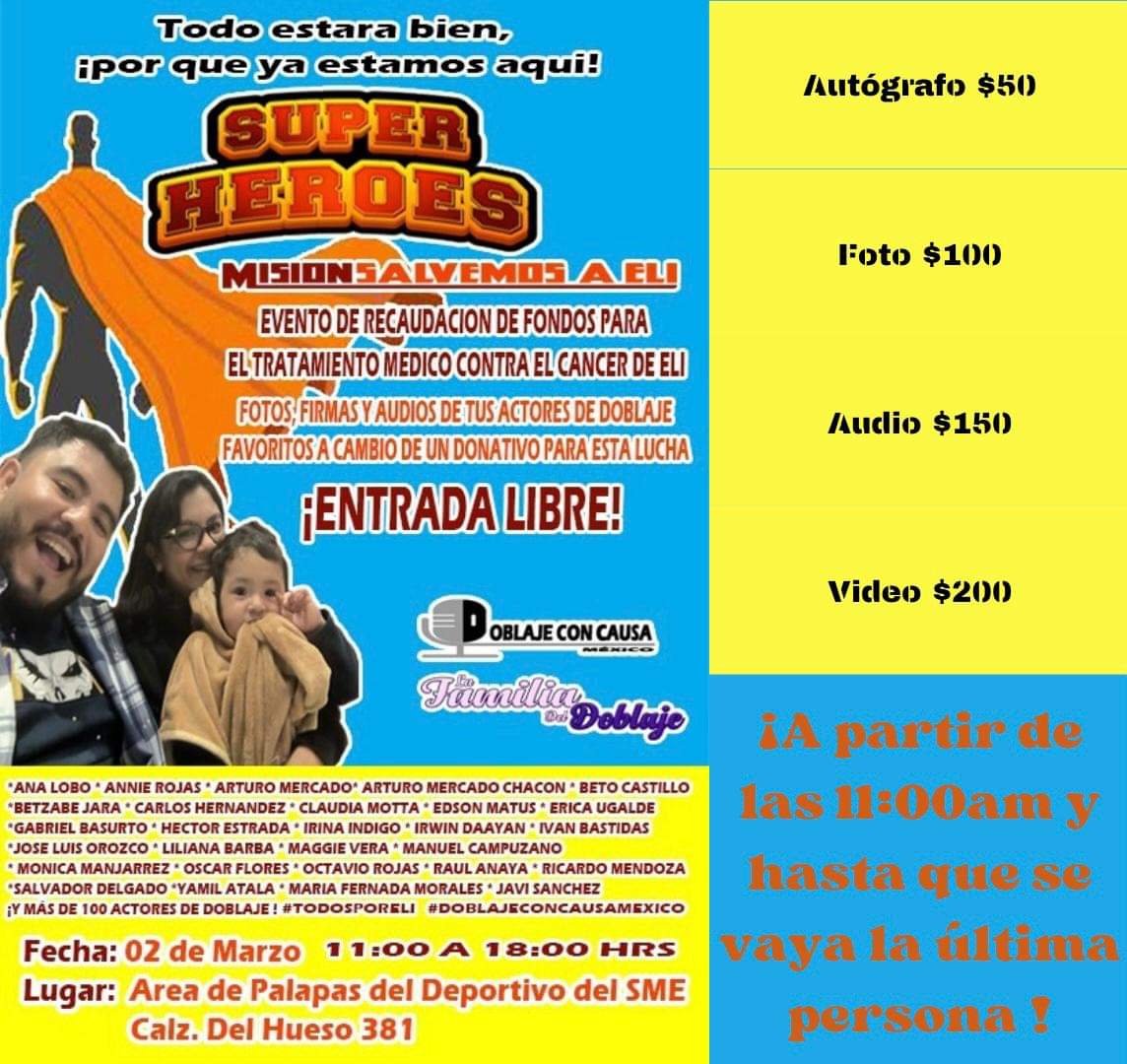 Recuerden que estaremos apoyando éste 02 de Marzo.

Ayúdenos compartiendo para que más personas se enteren y vayan al evento Misión: Salvemos a Eli.

¡¡Gracias!! 🐺