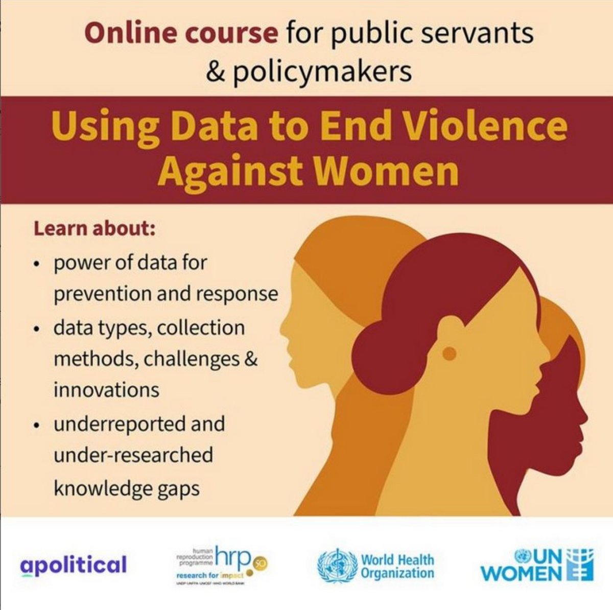 👩‍💼🗓 Self-paced learning open to any public servant eager to understand the crucial role of data in ending violence against women. No prior experience required.

🔗 More information: bit.ly/3tB6VYv

#EndVAW #DataForChange #PublicService #WomenEmpowerment #Opportunity