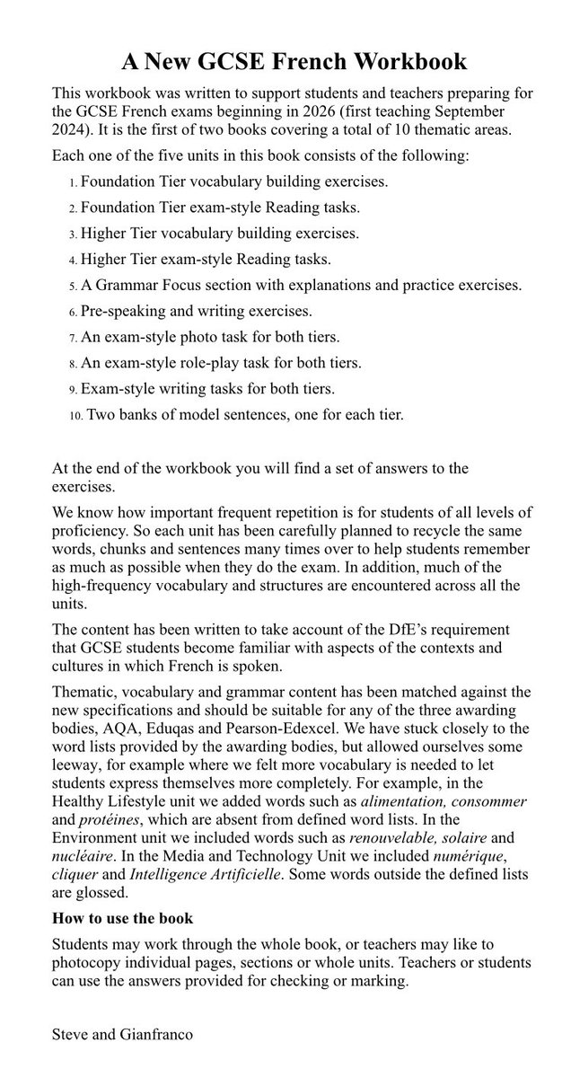 Excited to announce that @spsmith45 and I have just finished writing our New GCSE French Workbook, which includes five very meaty units on Healthy living, Customs and festivals,  Celebrity culture, Media and Tech and Environment.