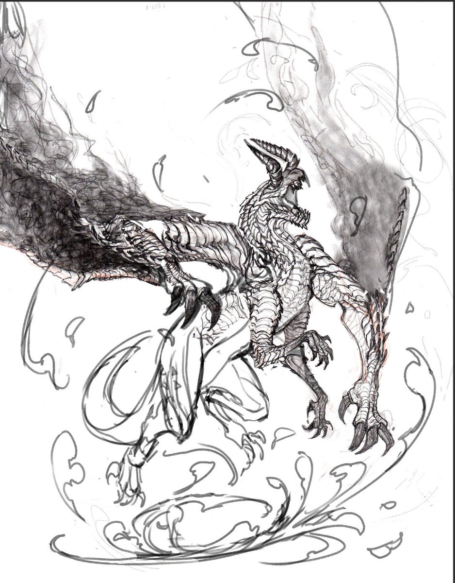 cannibalized the first pencil draft of Gore Magala into the second composition #WIP 