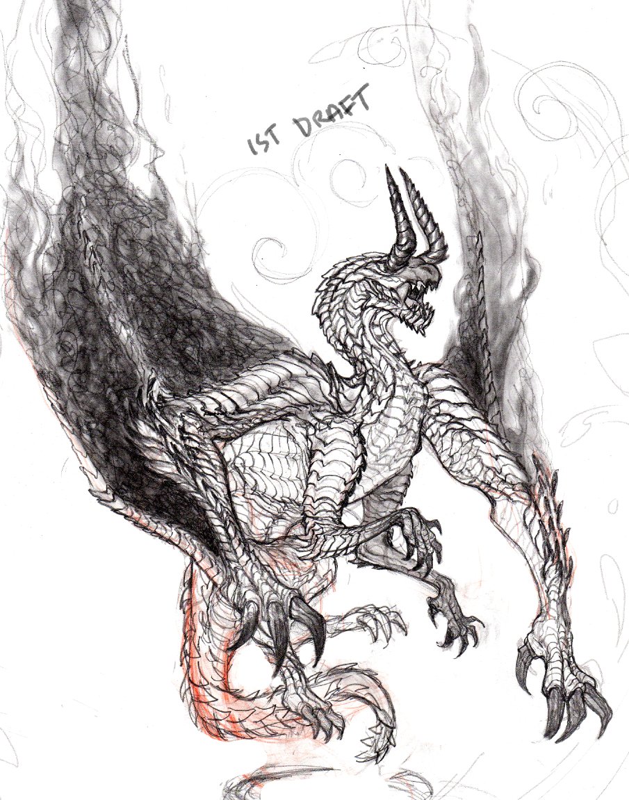 cannibalized the first pencil draft of Gore Magala into the second composition #WIP 