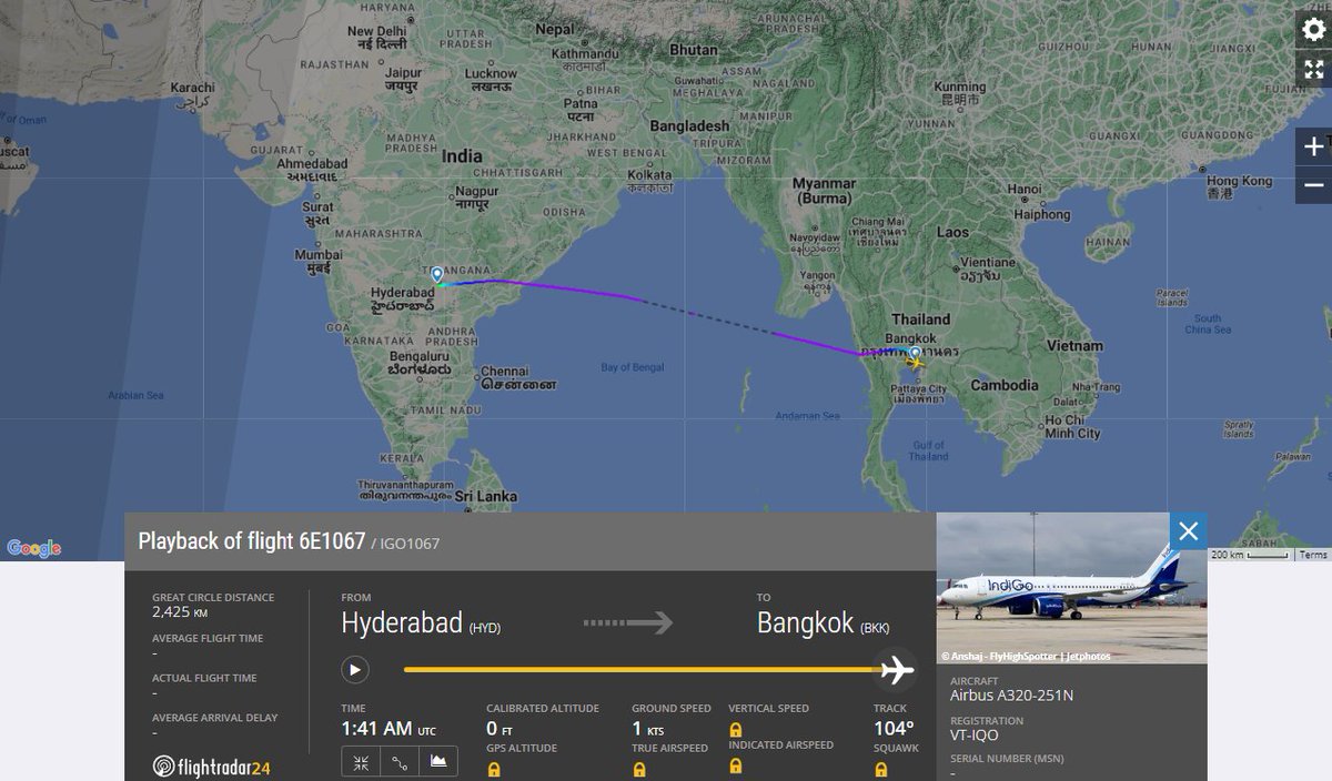 SkyHYD's tweet image. #aviation #goindigo #flyHYD #Hyderabad #BANGKOK @MohithKrishna  @ArenaJet @AviationAll_ @networkthoughts 
IndiGo has started Hyderabad-Bangkok flights today.
IndiGo seems to have improved its network from Hyderabad to Southeast Asia.
@flightradar24