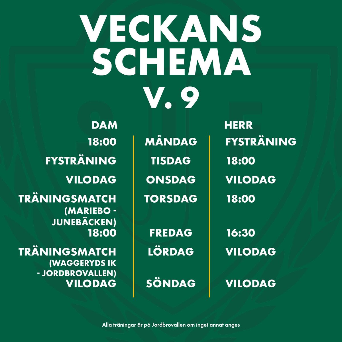 Veckans schema

Tänk på att kan bli förändringar med kort framförhållning, då försöker vi informera på Instagram.

💚💚💚 #jönköpingssödra