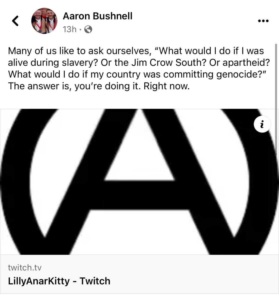 Aaron Bushnell’s Facebook post: