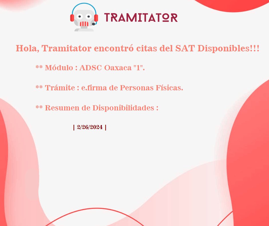 Tramitator_Mx's tweet photo. Nuevas citas disponibles SAT #tramitator #SAT #citassat @SATMX #satsincitas #CITASAT #rfc #tramites #mexico descarga la app https://t.co/KcrGZawHVp https://t.co/qb5oCQ8Nl3