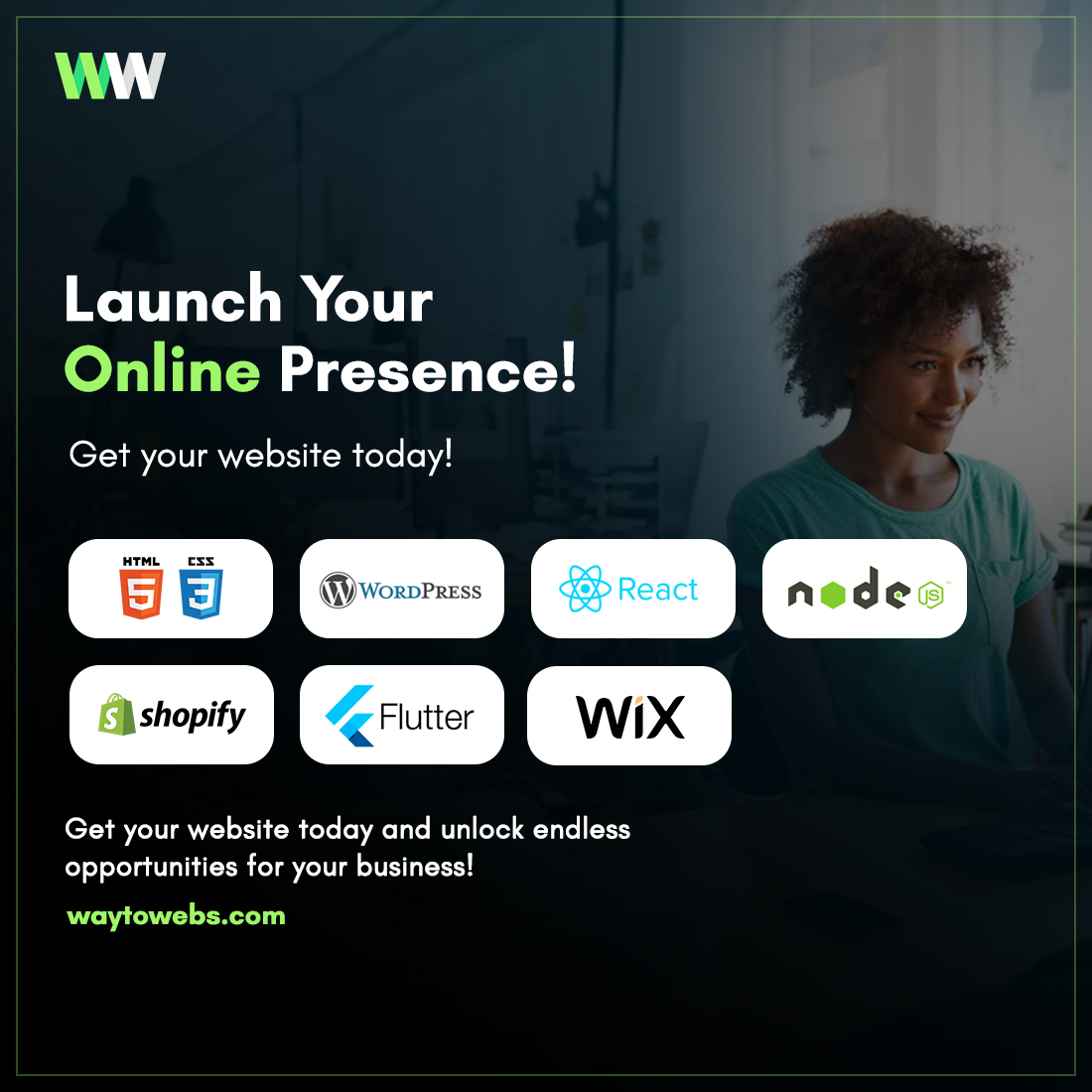 🚀 Ready to launch your online presence? #webdevelopment #webdesign #websitedesigners #website #wordpress #html #css #javascript #reactjs #nodejs #reactwebsite #shopify #wix #flutter #designers #busniness #waytowebs waytowebs.com posts.gle/QceYBJ