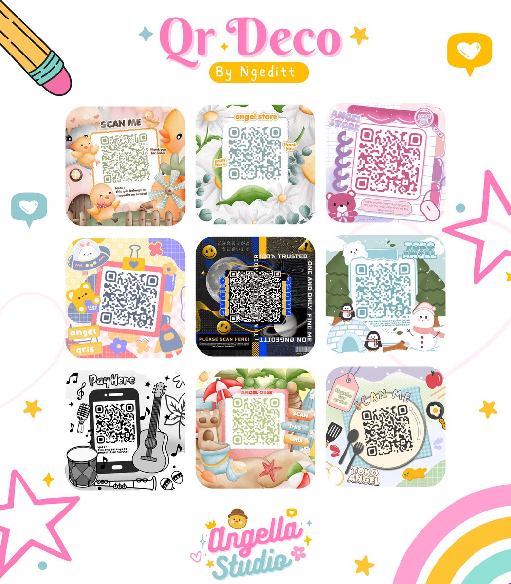 hi help rt please?🥺💓
el open qr deco / qris deco daily dan ini beberapa katalognya! please hmu on dm if you're interested! also, leave a trace if you want to be mutual. thankyou💓

#zonaba #zonauang