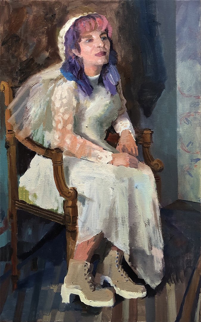 paintwithalexs's tweet photo. Painting over a painting. It’s interesting what randomly still works in the new composition. Painting from life with Miranda Tangerine at Leon Okun’s studio #art #painting #pentimenti #allaprima https://t.co/h22SrEDzE3