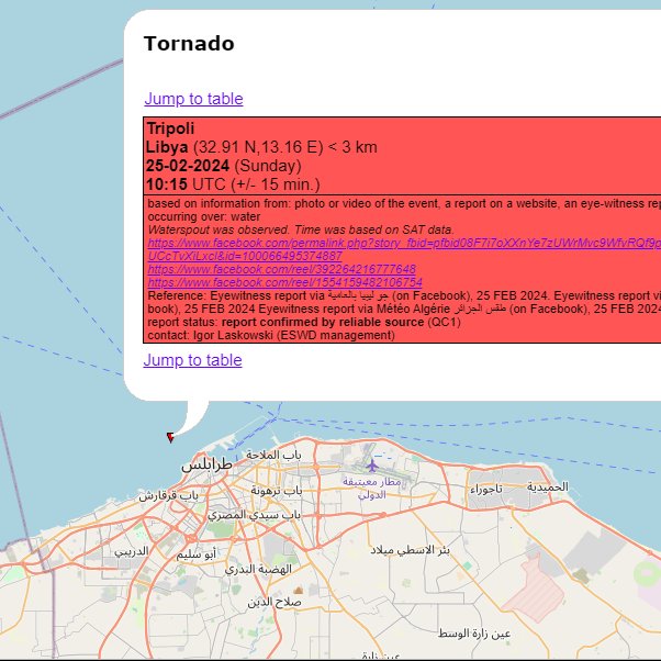 igolask's tweet photo. 🌪️🇱🇾 25/02/2024 10:15 (+/- 15 min) - #Waterspout was observed yesterday in #Tripoli, #Libya.
@essl_ecss @ICWR @KuehneTLow @Arab_Storms @Climateextreme9 @Arab_Climate @PavanFederico00
#ESWD #essl #weather #meteo #weathernews
📸Source: جو ليبيا بالعامية (on Facebook) https://t.co/IXlzvHiK13