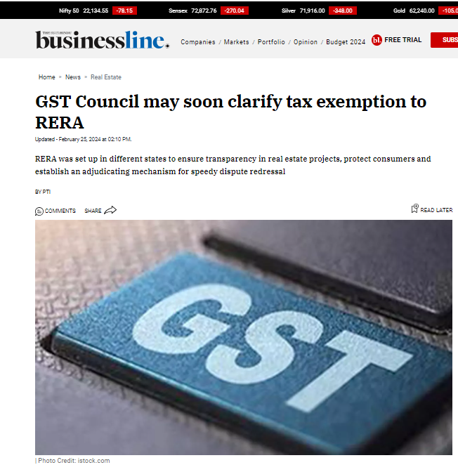 GST Council may soon clarify tax exemption to RERA

 #GSTCouncil #TaxExemption #RERA #RealEstateIndia #TaxUpdates