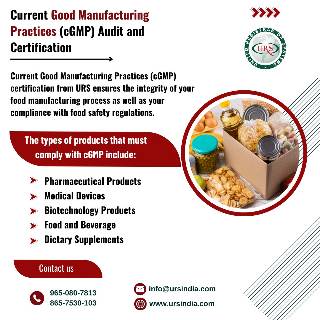 Current Good Manufacturing Practices (cGMP) certification from URS ensures the integrity of your food manufacturing process as well as your compliance with food safety regulations.

#gmp #cgmp  #foodsafetyaudit #foodsupplychain #foodmanufacturers #foodbusiness #urs