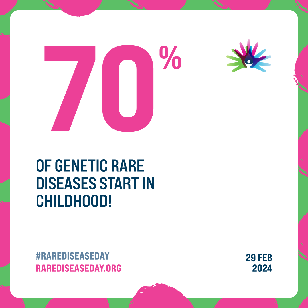 70% of genetic rare diseases start in childhood! #RareDiseaseDay2024 @rarediseaseday