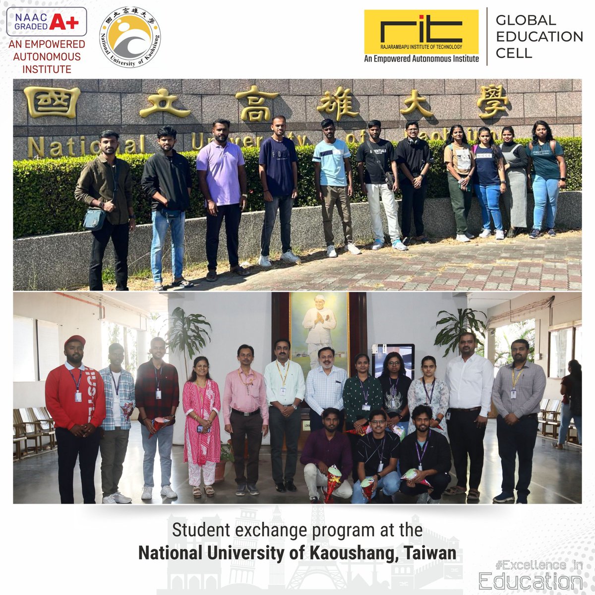 We are thrilled to share that 11 of our MBA students of Rajarambapu Institute of Technology recently attended the prestigious student exchange program at the National University of Kaoushang Taiwan !#RITIndia #NUKTaiwan #MBA #StudentExchange #AcademicExcellence