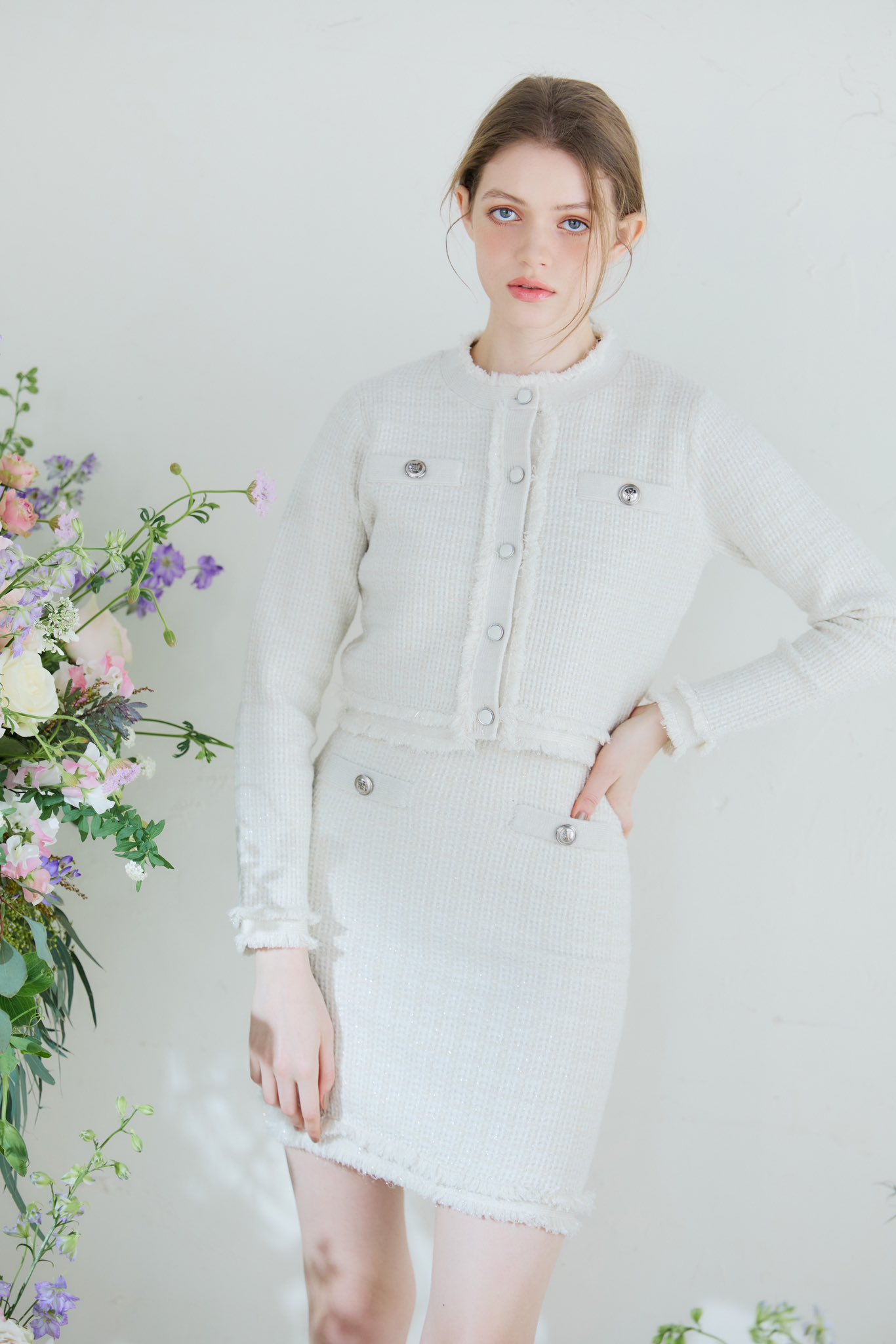 Riu Plaid tweed knit dress white Riu Plaid tweed knit dress R