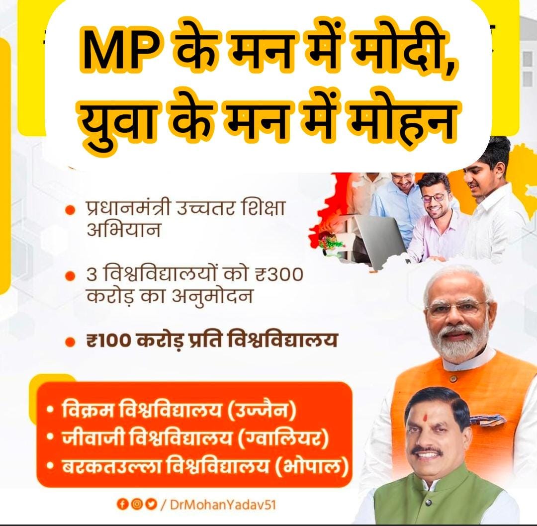 मध्यप्रदेश के युवाओं को ये भरोसा दिलाने के लिए की यदि अपने मेहनत दिल से किया है तो आपको उसका परिणाम अच्छा ही मिलेगा,भाले ही आपके विरोध में कितने ही लोग कितना भी प्रयास कर ले । ये मध्यप्रदेश के युवा आपका हृदय से आभार व्यक्त करते है जय हो मोहन सरकार और जय हो मोदी सरकार।