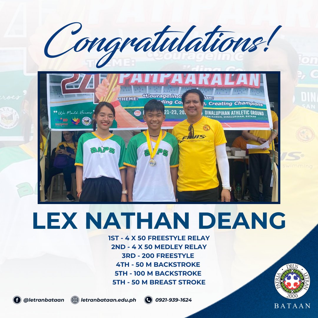 Congratulations to the Letran-Bataan Squires for their victorious performance at the Palarong Pampaaralan held from February 21 to 23, 2024, at the Dinalupihan Sports Complex! Arriba!