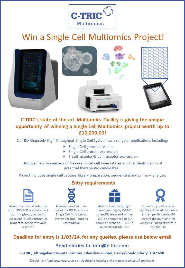 LAST CALL: Closing date: 1st March 2024. Would your Research Team like to win a #singlecell #Multiomics Project worth up to £10,000? #clinicalresearch #NGS #personalisedmedicine #precisionmedicine #genomics #sequencing <a href="/WesternHSCTrust/">Western Trust</a> <a href="/hiranihealth/">HIRANI</a>