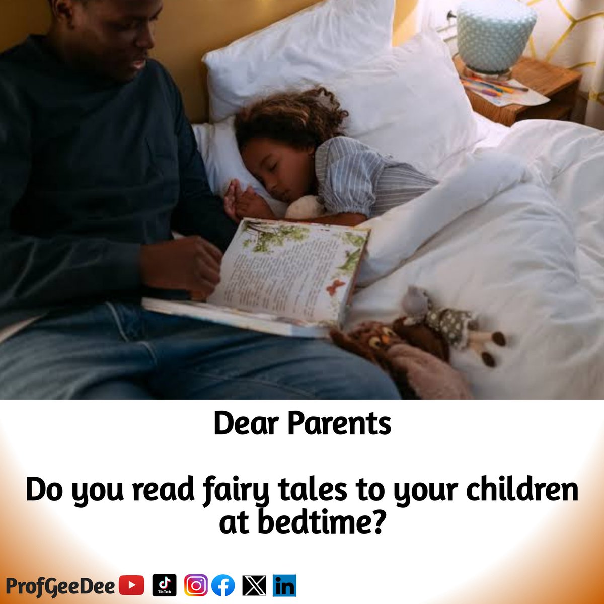 Reading fairytales together can create a strong bond between you and your children, creating precious and lasting memories.

Stories are a good way to connect with your child.

#earlyyears
#earlylearning
#earlychildhooddevelopment
#dearparentseries
#profgeedee