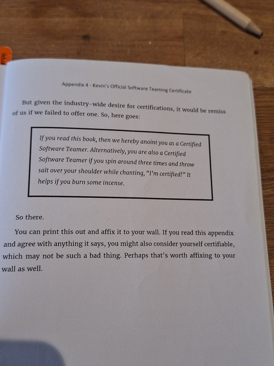 braddle's tweet image. Just finished reading #softwareTeaming a #mobprogramming, whole team approach.
Great book would highly recommend for anyone that is or thinking of teaming.
This now makes me a certifiable software teamer. Off to update my cv.
#ensembleProgramming #pairProgramming