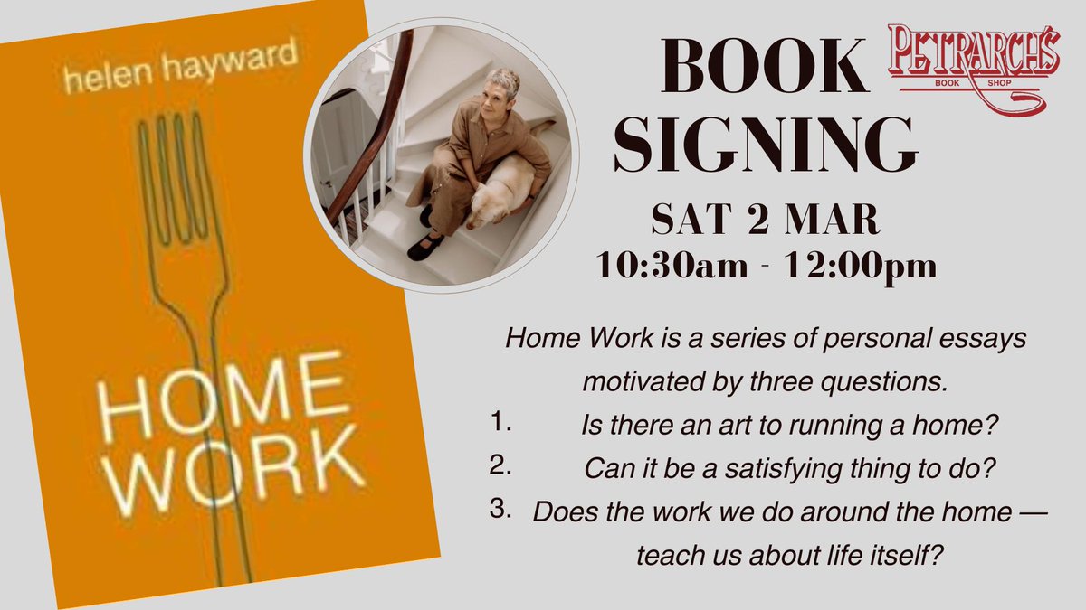 Get your copy of 'Home Work' signed by author Helen Hayward at Petrarch's Bookshop in Launceston, Tasmania this Saturday at 10:30am! For more information visit petrarchs.com.au puncherandwattmann.com/product/home-w…