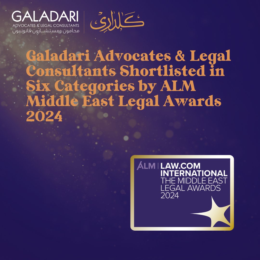 GaladariLaw's tweet photo. We extend our congratulations to our team members for their remarkable accomplishment of being nominated in six categories at the Middle East Legal Awards 2024, We are truly impressed by your unwavering commitment and tireless efforts. https://t.co/x52CgAnsC0