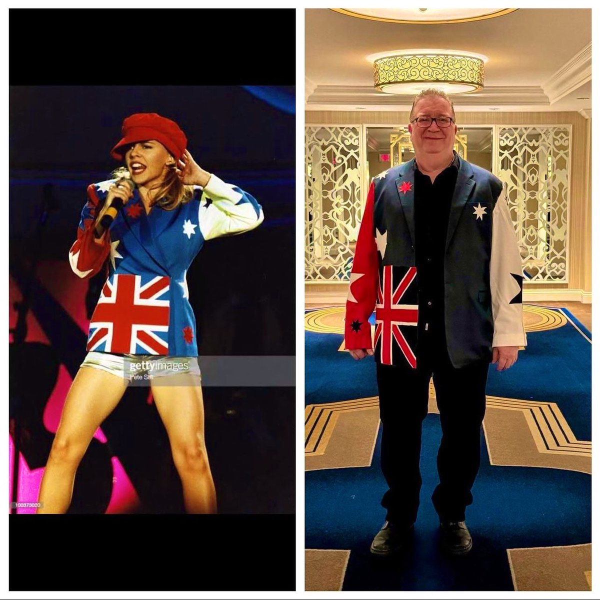 Who wore it best? Created by my own fair hands (first time doing anything like this) but hey it was @kylieminogue on #AustraliaDay in #vegas @VenetianVegas @VoltaireVegas