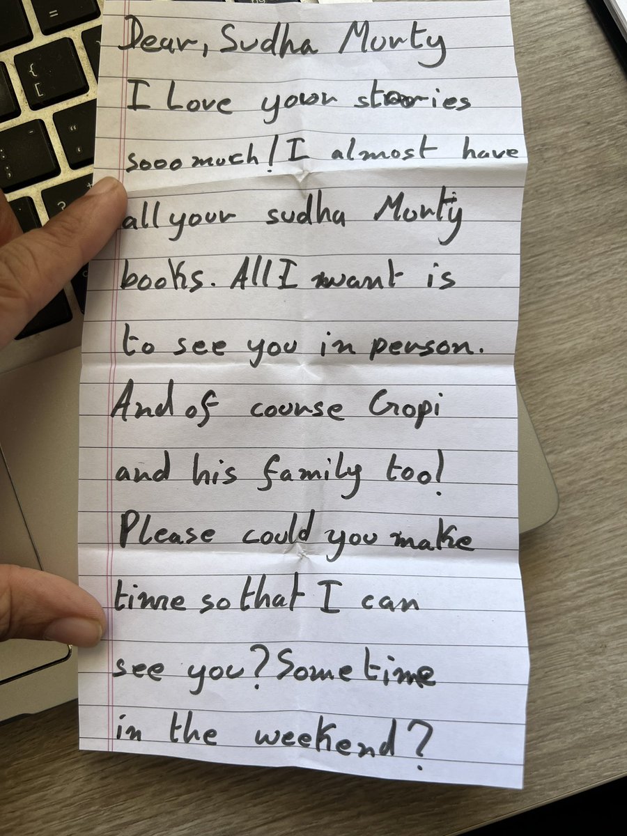 piaksharma's tweet photo. @SmtSudhaMurty here is a letter for you from my 9year old daughter who is a diehard fan of yours ☺️ https://t.co/GjJCGq46Qm