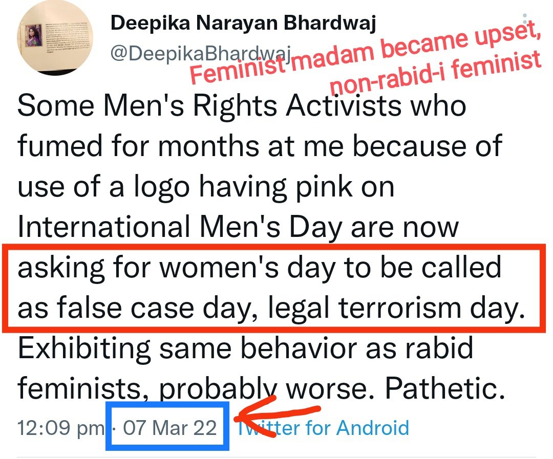 realsiff's tweet image. There are two kinds of feminists.

1. Pink feminists
2. Rabid-i feminists, who eat rabdi.😂

Pink feminists want men to talk about men&apos;s issues only after they apologize for centuries of oppression of women and how Section 498a was enacted in 1983 due to rising incidents of bride…