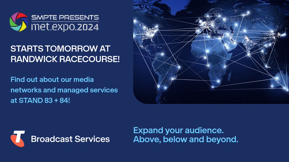 SMPTE METexpo 2024 starts tomorrow! You’ll find us at Stand 83 + 84! Talk to us about our: 🔷 High-performance Media Networks 🔷 End-to-end Managed Services 🔷 Playout Operations 🔷 Virtual Advertising 🔷 Media Production Platform 🔷 5G Innovation See you there! #metexpo24