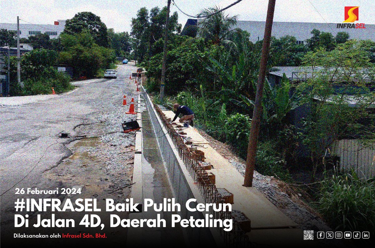 infrasel_kjp's tweet photo. 26 Februari 2024 - #INFRASEL sedang melaksanakan kerja-kerja membaik pulih cerun serta kerja-kerja berkaitan di Jalan 4D , Daerah Petaling dengan kerja-kerja pemasangan capping beam sedang dilaksanakan.

#INFRASEL
#KSSB https://t.co/GtTi8nh0ha