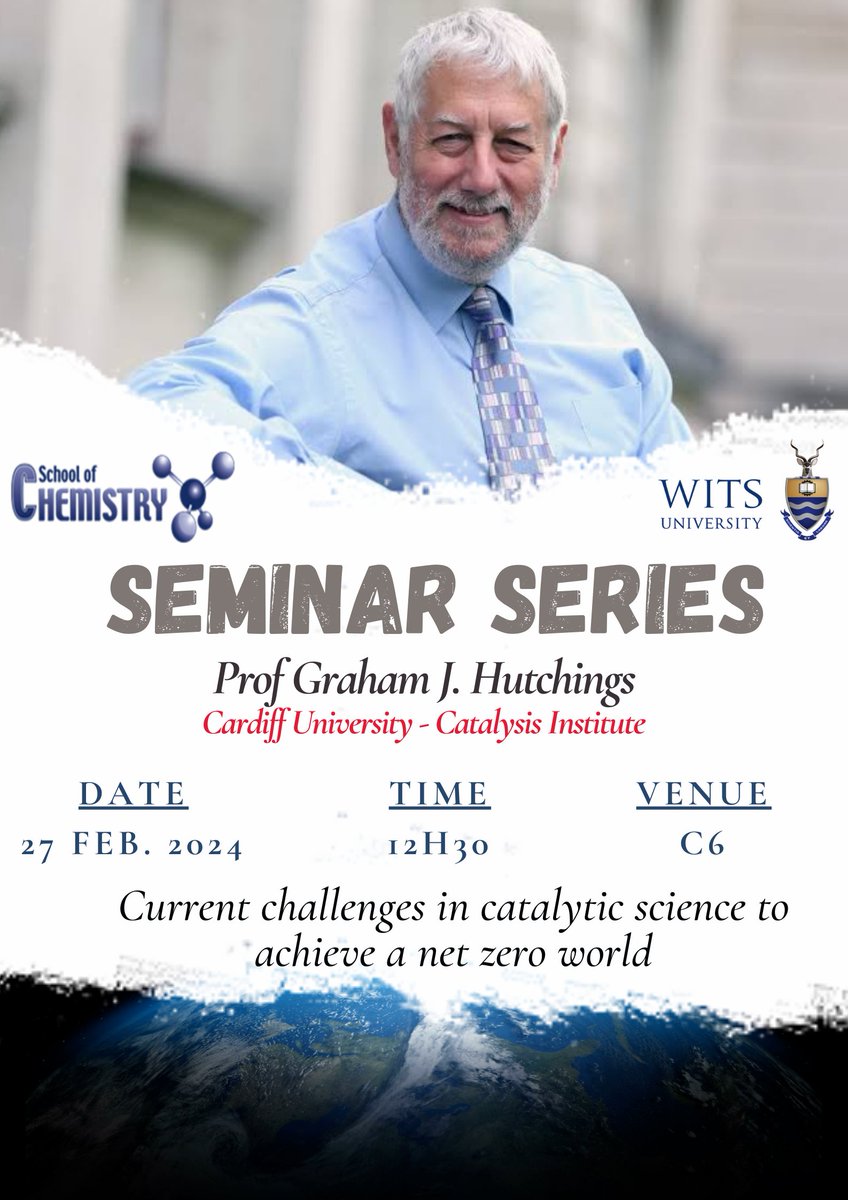Our seminar series for 2024 has started! 📢
Join us on Wednesday 28 Feb to hear Prof Graham Hutchings (Cardiff University) talk about the challenges involved in the design of new catalysts as we transition to more renewal sources of carbon 🧪🌱
Venue: C6 @ 12:30