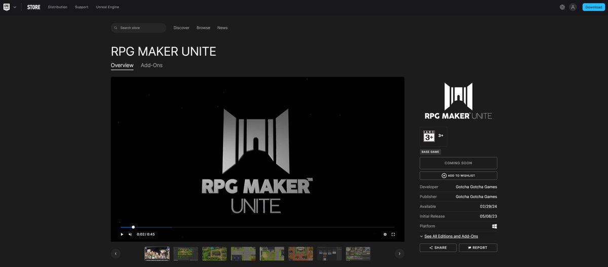 #RPGMAKERUNITE #RMU #RPGMaker RPG MAKER UNITE has been determined to be sold at Epic Games Store and it's COMING SOON!📢 Check out the store page for the detail! store.epicgames.com/en-US/p/rpguni…