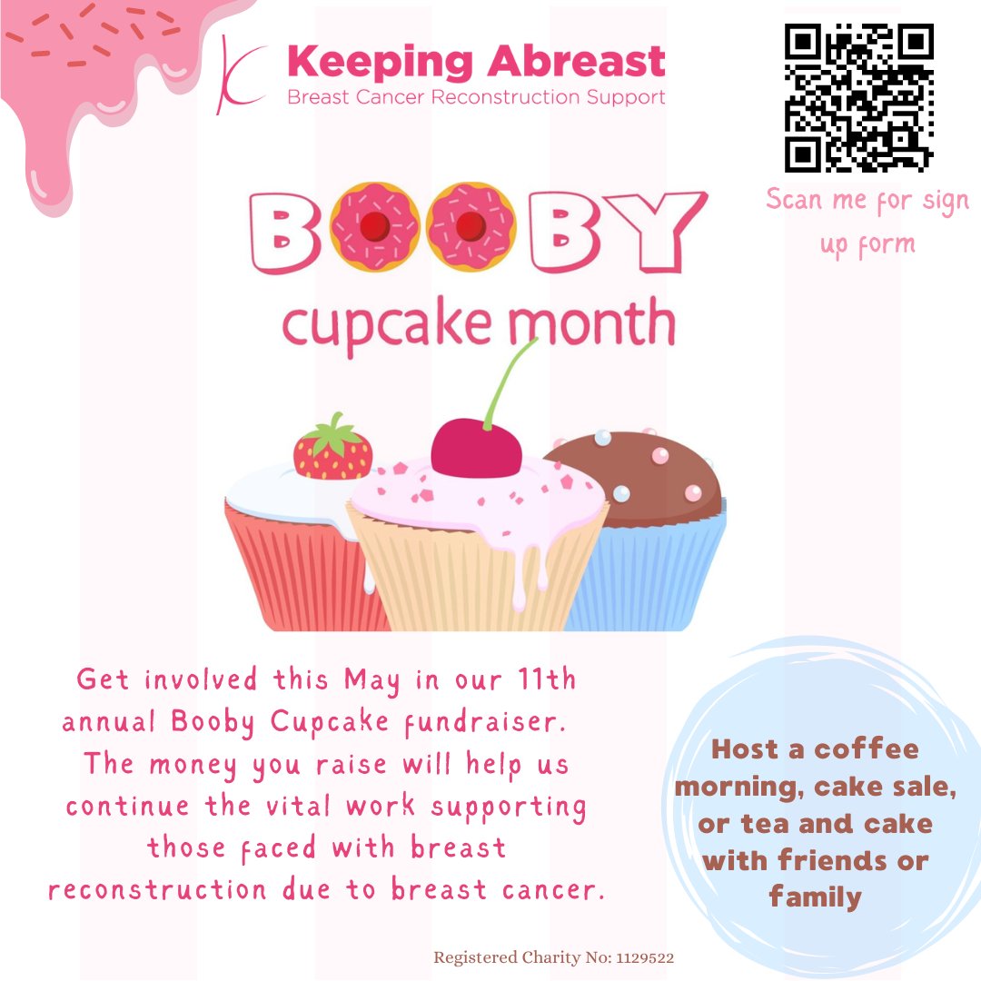 KAbreast's tweet image. 🧁Who is joining us again this year for the 11th annual Booby Cupcake month this May?🧁

It&apos;s easy as 1 2 3....

1. Sign up for a fundraising pack - keepingabreast.org.uk/contact
2. Plan your event and get your bakers baking
2. Host your booby cupcake event and have lots of fun

#bccm