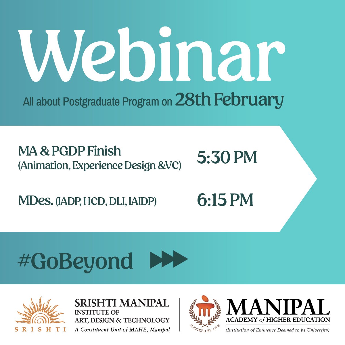 Our faculty members will address all your queries about our MA, MDes and PGDP programs on Wednesday, 28th February. The Zoom links are in the comments - please use them to attend the meetings #gobeyond #postgraduate #SMI #Mdes #MA