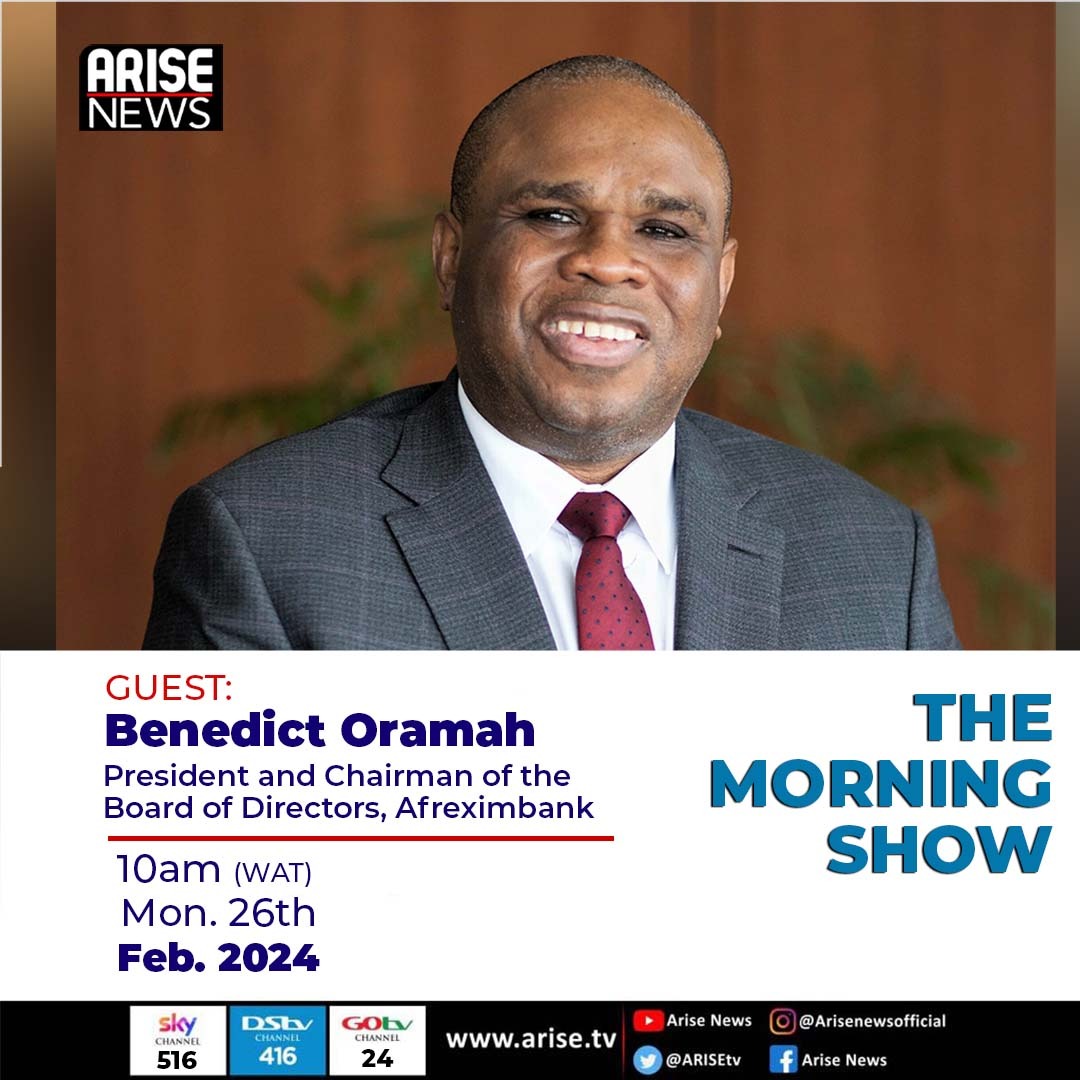 ARISE NEWS (@arisetv) on Twitter photo Today On  #TheMorningShow President Of Afreximbank, Prof. Benedict Oramah shares his insights on Nigeria’s Economic Reforms and more in an Exclusive Interview With ARISE News Anchor <a href="/OjyOkpe/">OJY OKPE</a> 
Live from 10am.
Click the link below to join the live stream
youtube.com/live/blUPLZw_X… Today On  #TheMorningShow President Of Afreximbank, Prof. Benedict Oramah shares his insights on Nigeria’s Economic Reforms and more in an Exclusive Interview With ARISE News Anchor <a href="/OjyOkpe/">OJY OKPE</a> 
Live from 10am.
Click the link below to join the live stream
youtube.com/live/blUPLZw_X…